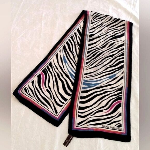 Michel Robichaud Paris Vintage Zebra Animal Print Long Silk Scarf - Picture 1 of 16